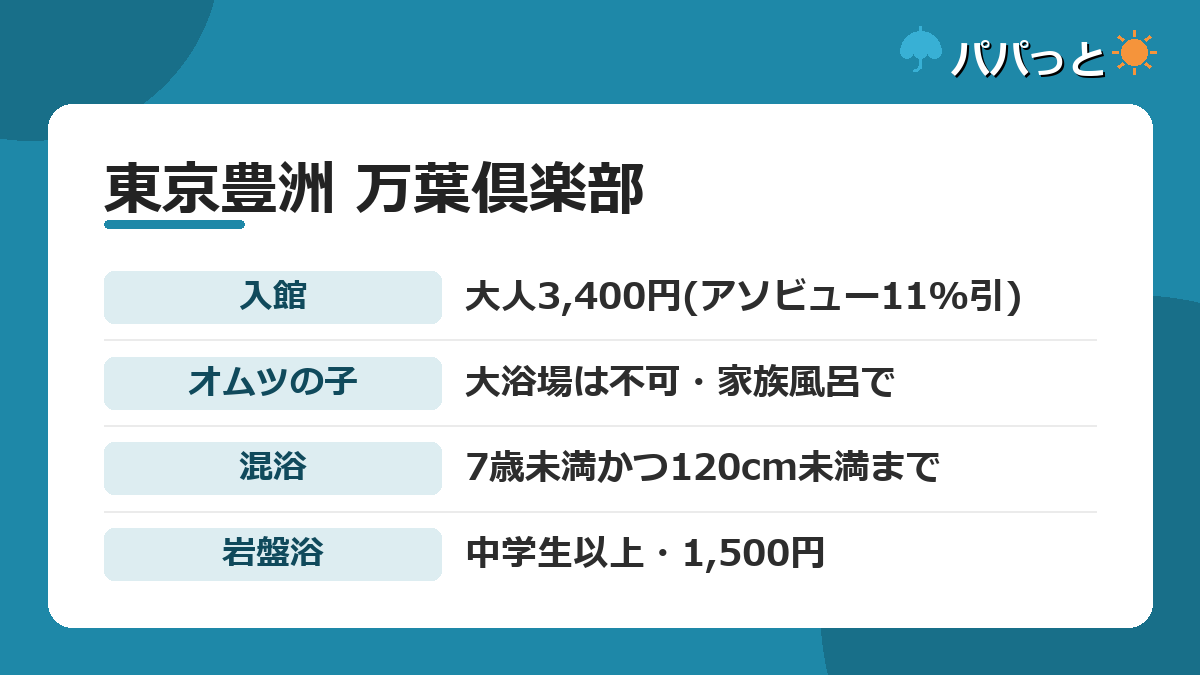 東京豊洲 万葉倶楽部の料金と年齢ルールをまとめた早見カード