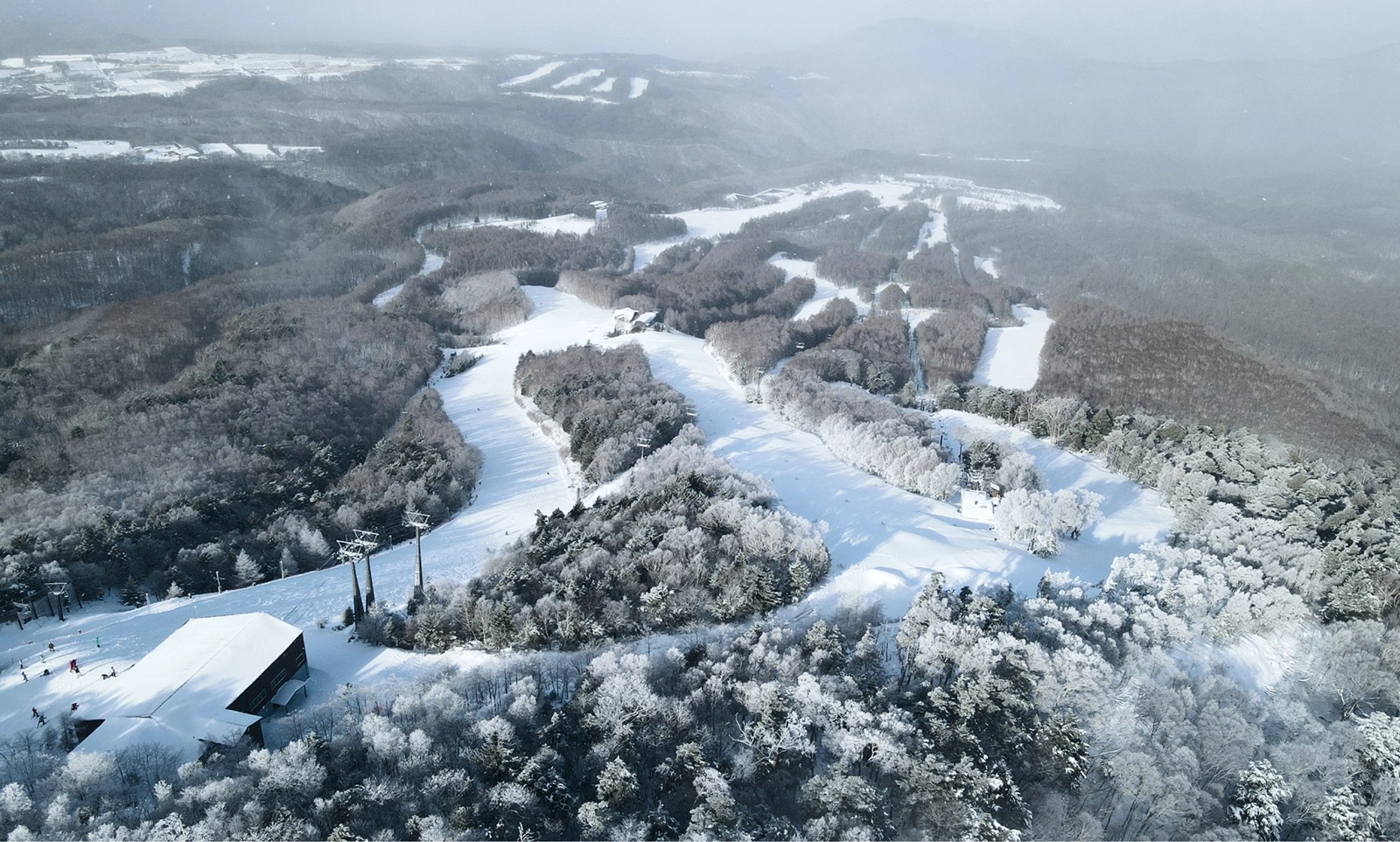 上空から見た雪のゲレンデ