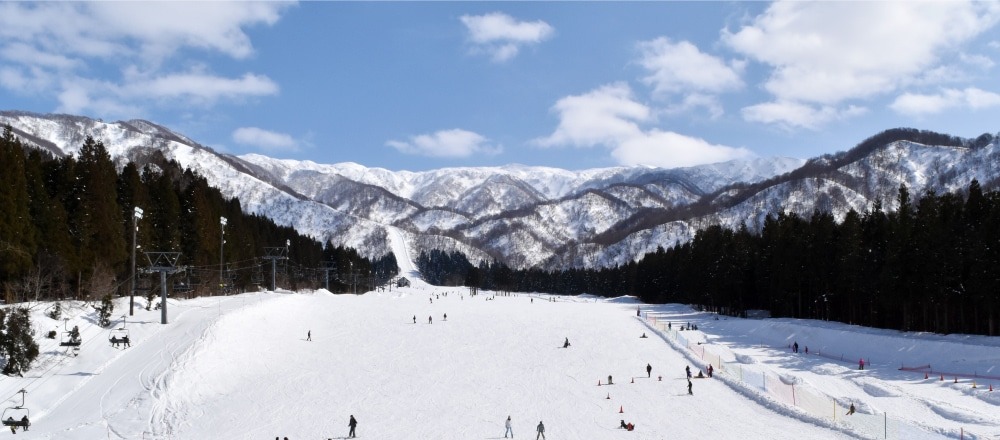 雪山を背に広がるニノックススノーパークのゲレンデ