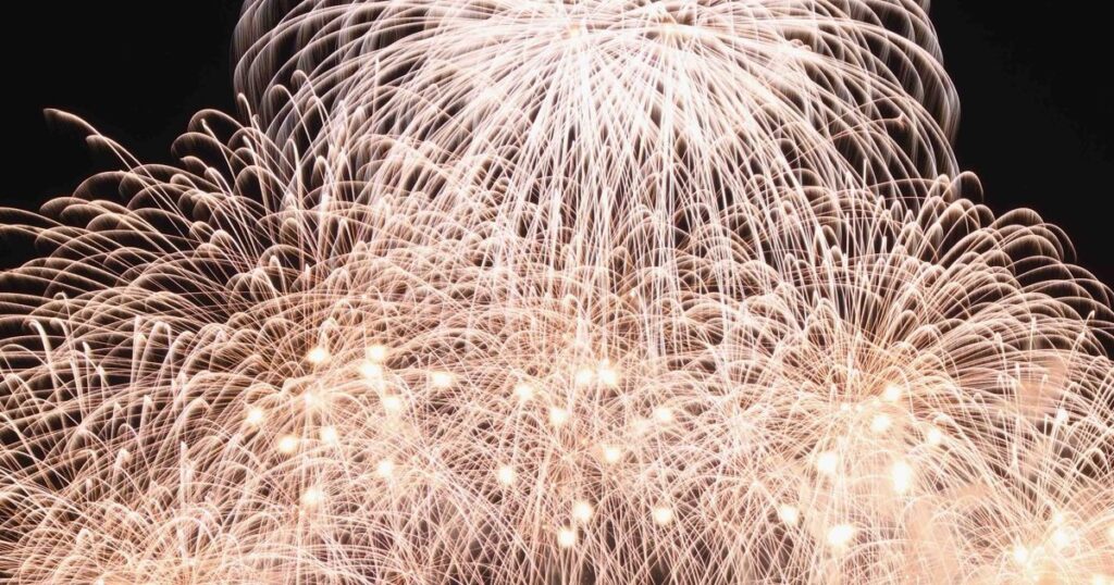 ポルトヨーロッパの夜空に上がる花火